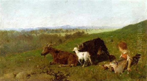 The Little Goat Herder Oil Painting by Baldomero Galofre Gimenez