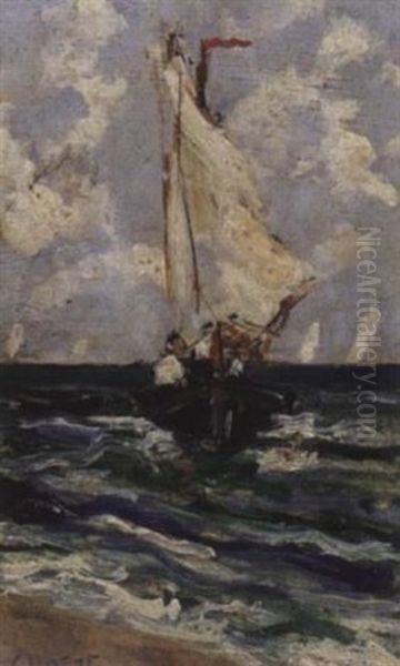 Boat Sailing To A Beach Oil Painting by Baldomero Galofre Gimenez