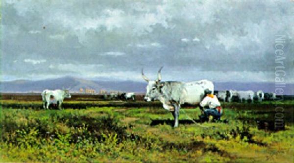 Mungitura Nella Campagna Romana Oil Painting by Baldomero Galofre Gimenez