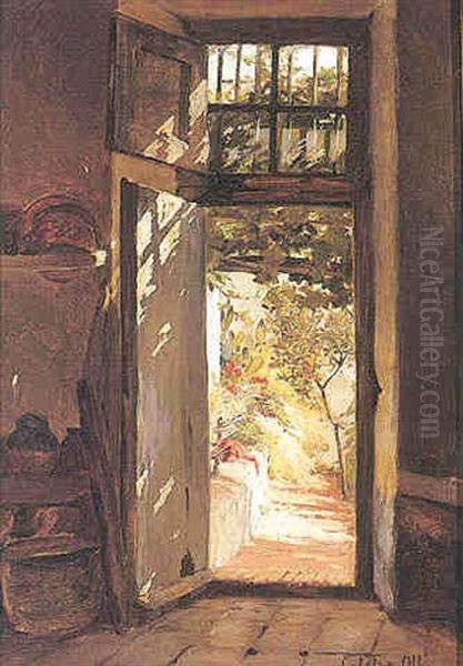 El Patio Oil Painting by Francisco Galofre Y Oller