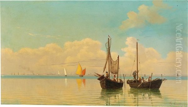 Fishermen In The Lagoon Before Venice Oil Painting by Pietro Galter