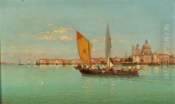 Venice - Fisherfolk Before Santa Maria Della Salute Oil Painting by Pietro Galter