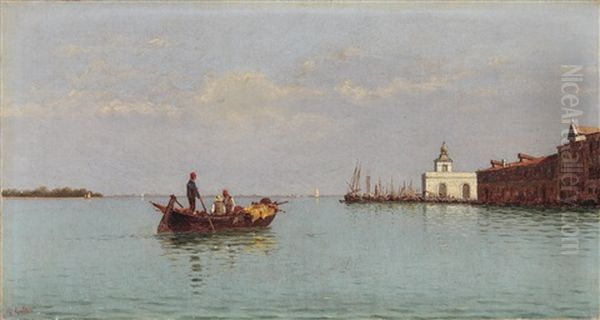 Blick Auf Die Punta Della Dogana Mit Einer Gondel Im Vordergrund Oil Painting by Pietro Galter