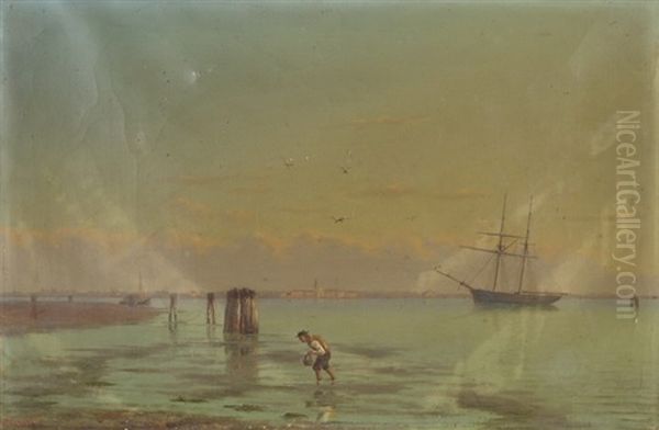 Venezianische Lagune Mit Schiff Und Fischer Oil Painting by Pietro Galter