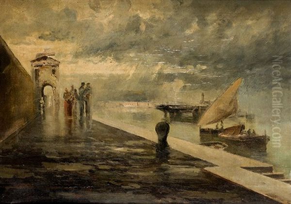 En El Muelle Oil Painting by Enrique Galwey