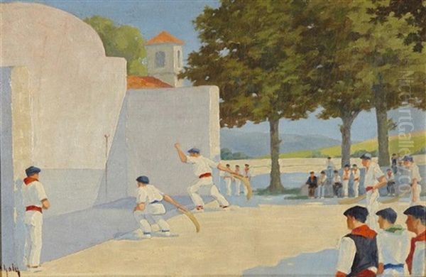 Pelotari Au Fronton Oil Painting by Hippolyte Marius Galy