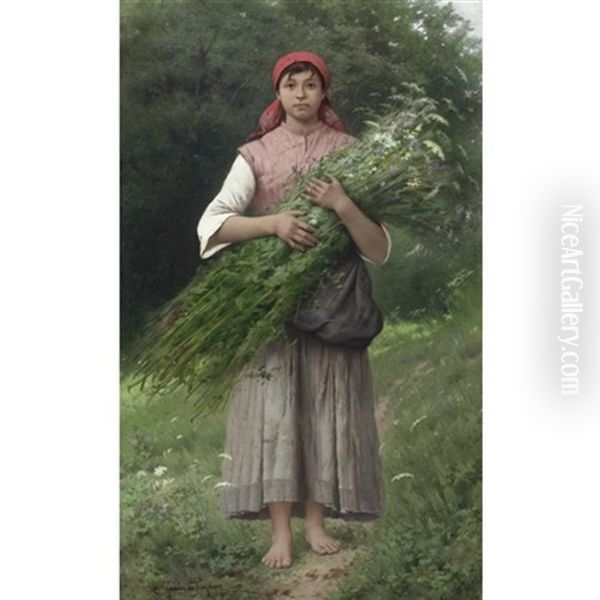 Young Peasant Woman From The Valley Of Andorno (piemont) Oil Painting by Jules-Alexandre Gamba De Preydour