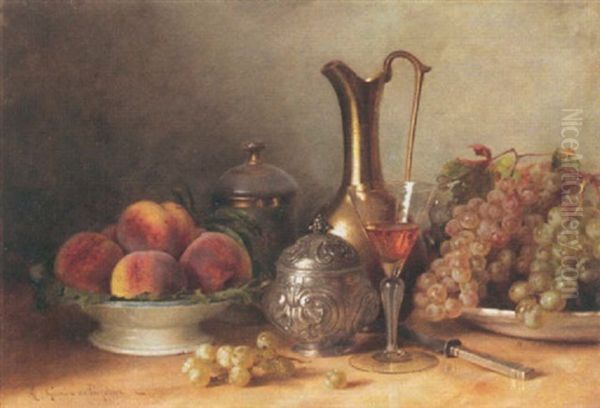 Still Life With Peaches by Jules-Alexandre Gamba De Preydour