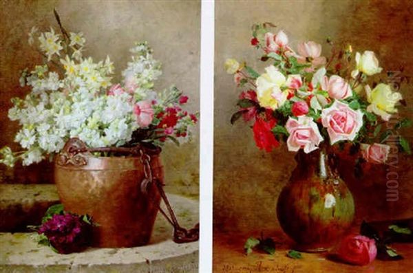 Bouquet De Fleurs Dans Un Pot En Cuivre Oil Painting by Jules-Alexandre Gamba De Preydour