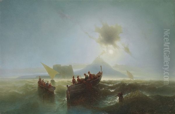 Aufbruch Der Fischer In Ihren Booten In Der Morgendammerung Vor Neapel Oil Painting by Francesco Gamba