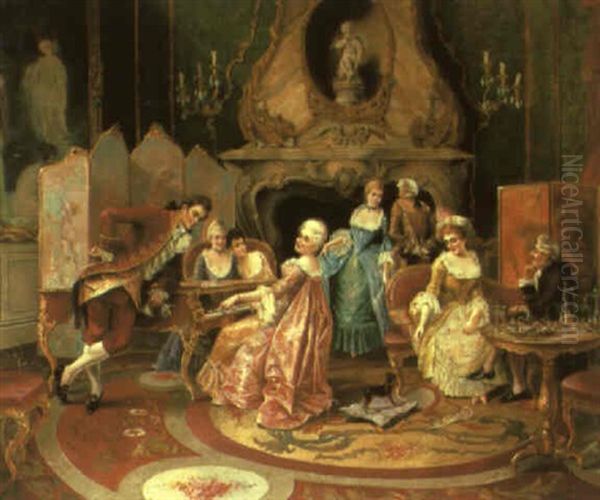 Elegant Figures In A Music Room Oil Painting by Jean Hector Henri Gambart