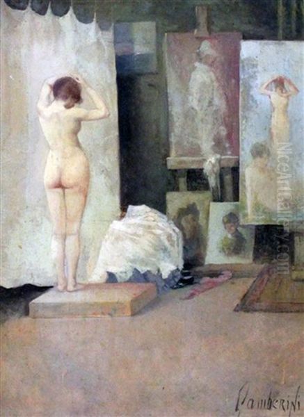 Nude In The Studio Oil Painting by Gioacchino Gamberini