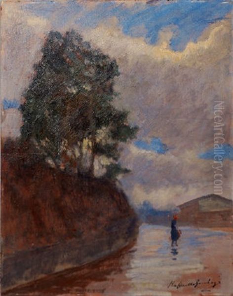 Figure Walking At Low Tide Oil Painting by Raffaello Gambogi