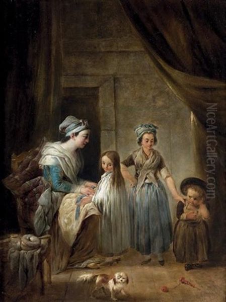 La Toilette Des Enfants Oil Painting by Jacques Gamelin