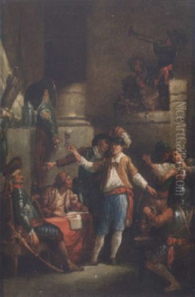 A Guardroom Interior With Soldiers Carousing Oil Painting by Jacques Gamelin