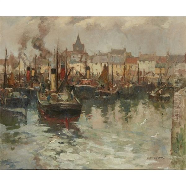 Harbour Scene Anstruther Oil Painting by Andrew Archer Gamley