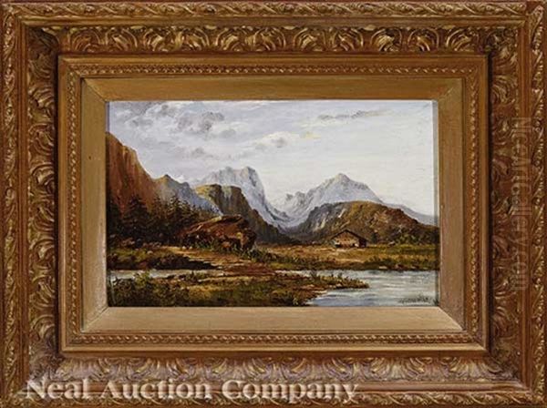 Continental Landscape With Chalet Oil Painting by Alphonse J. Gamotis