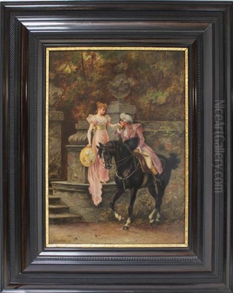 Kavalier Zu Pferd, Eine Dame Mit Handkuss Begrusend Oil Painting by Karl Gampenrieder