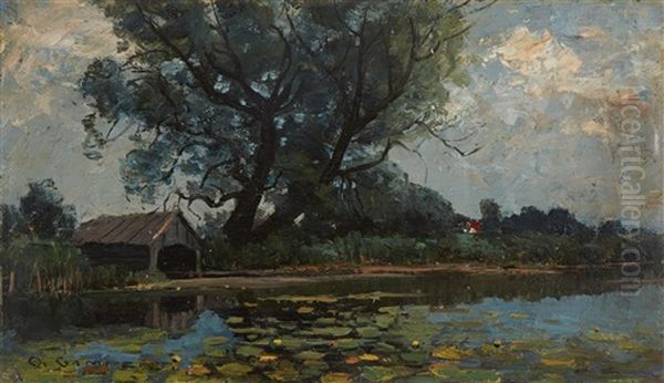 Boathouse By A Lake by Otto Gampert