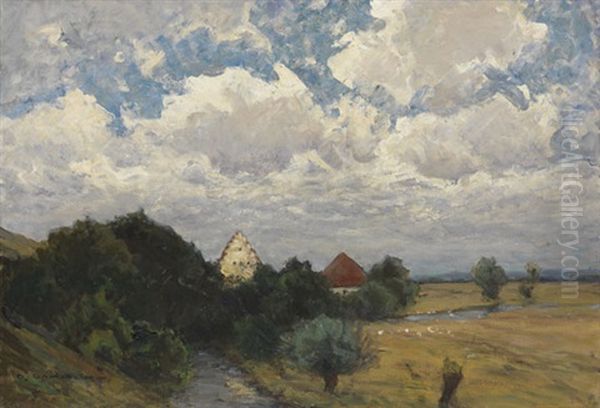 Dorfliches Idyll Bei Ampermoching Im Dachauer Land Oil Painting by Otto Gampert