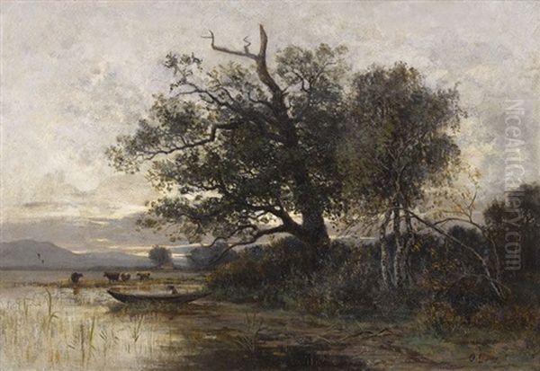 Uferlandschaft In Der Abenddammerung Oil Painting by Otto Gampert