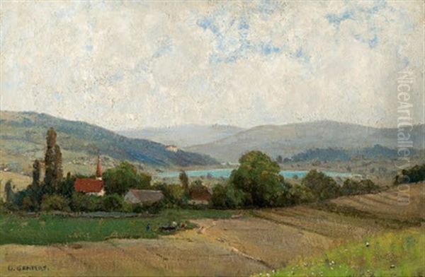 Landliches Idyll Mit See Oil Painting by Otto Gampert