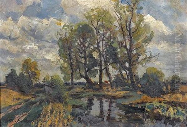 Baumlandschaft An Einem Bachufer Oil Painting by Otto Gampert