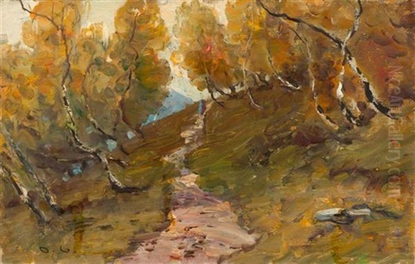 Skizze: Weg Im Birkenwald Oil Painting by Otto Gampert