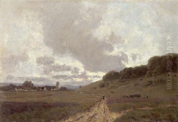 Dorf Im Dachauer Moor Oil Painting by Otto Gampert