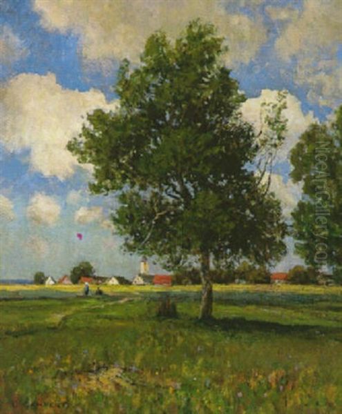 Dorf In Sommerlandschaft (im Dachauer Land?) Oil Painting by Otto Gampert