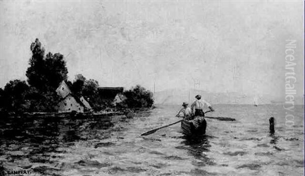 Fischerboot Am Chiemsee Vor Der Fraueninsel Oil Painting by Otto Gampert