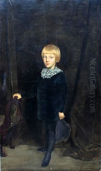 Portrait D'un Jeune Garcon Portant Un Col Blanc Oil Painting by Antonio De La Gandara