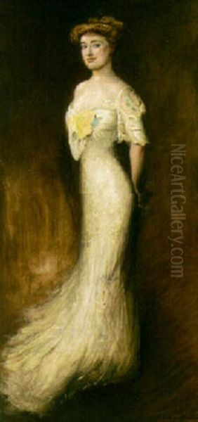 An Elegant Beauty Full-length Oil Painting by Antonio De La Gandara