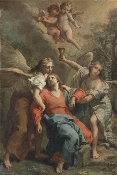 Christ Supported By Two Angels Oil Painting by Gaetano Gandolfi