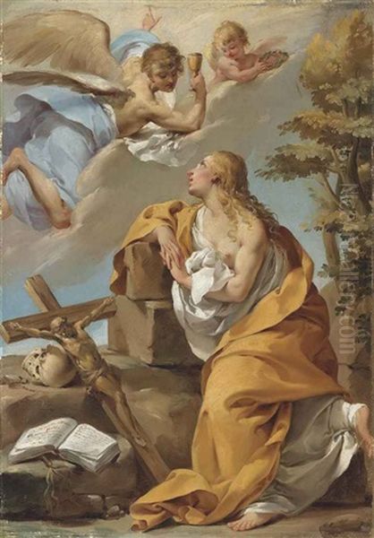 An Angel Appearing To The Penitent Mary Magdalen Oil Painting by Gaetano Gandolfi