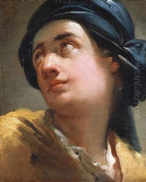 Portrait Of A Young Man Wearing A Blue Scarf Oil Painting by Gaetano Gandolfi