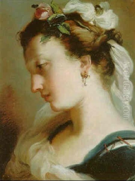 A Girl, In Profile, With A Rose In Her Hair Oil Painting by Gaetano Gandolfi