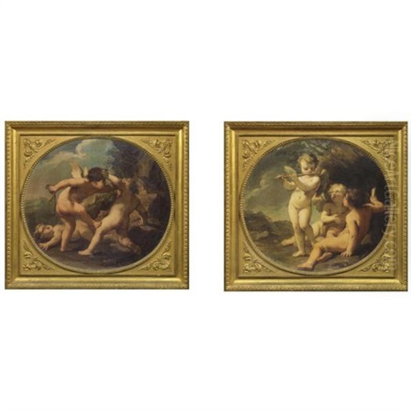 Putti Che Giocano (+ Putti Musicanti; Pair) Oil Painting by Mauro Gandolfi