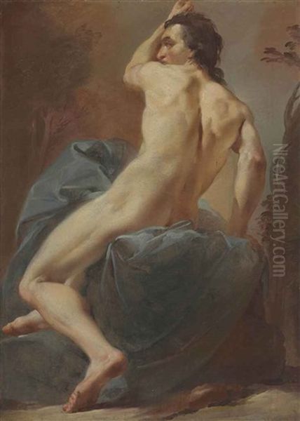 Study Of A Seated Male Nude Oil Painting by Ubaldo Gandolfi