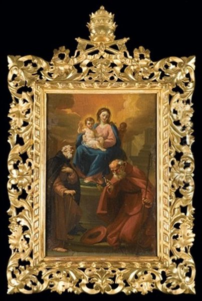 The Madonna And Child Enthroned With Saint Anthony Abbot And Saint Jerome(?) Oil Painting by Ubaldo Gandolfi