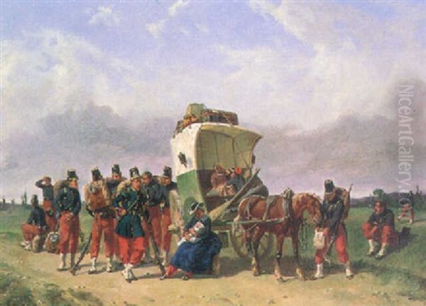 Pause Of The Family Cart Oil Painting by Adolphe Gandon