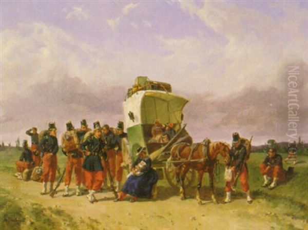 Pause Of The Family Cart Oil Painting by Adolphe Gandon