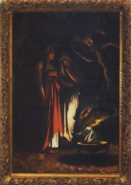 A Pair Of Sorceresses Casting Their Spell Oil Painting by Herbert Gandy