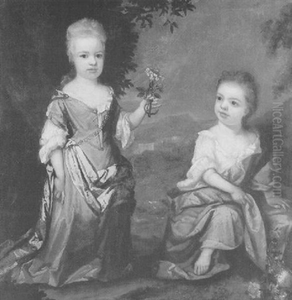 Portrait Of Elizabeth And Sarah, Daughters Of George Gould In Arcadian Landscape Oil Painting by William Gandy