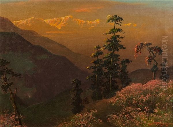 Spring In The Himalaya Oil Painting by Jamini Prakash Gangooly