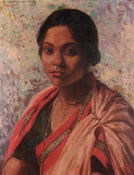 A Bengali Beauty Oil Painting by Jamini Prakash Gangooly