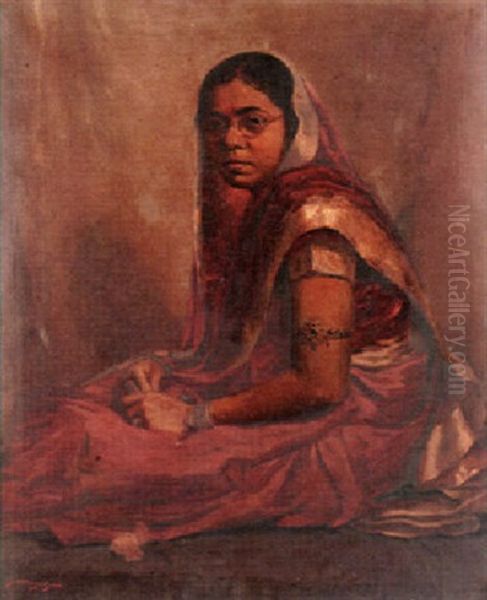 A Zamindar's Lady Oil Painting by Jamini Prakash Gangooly