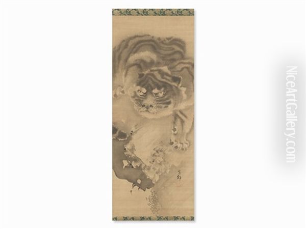 Painting Scroll Of A Tiger Oil Painting by  Ganku