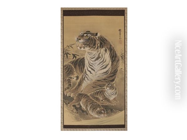 Mother And Child Of Fierce Tiger by  Ganku