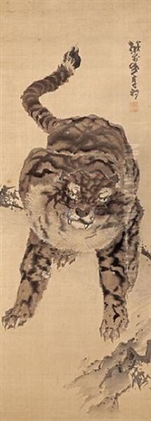 Tiger (+ Dragon; Pair) Oil Painting by  Ganku